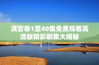 满宫春1至40集免费观看高清版精彩剧集大揭秘